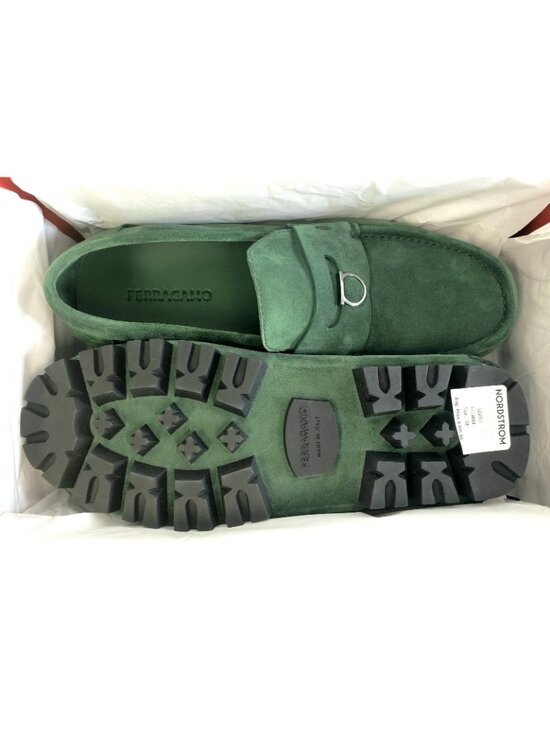 Ferragamo Dougan Men\'s Suede Penny Loafers Forest Green Shoes Size 12 / US 13 main image 2